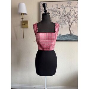 Forever 21 Red Gingham Crop Top Ruffle Tie Back Sleeveless Checkered Large